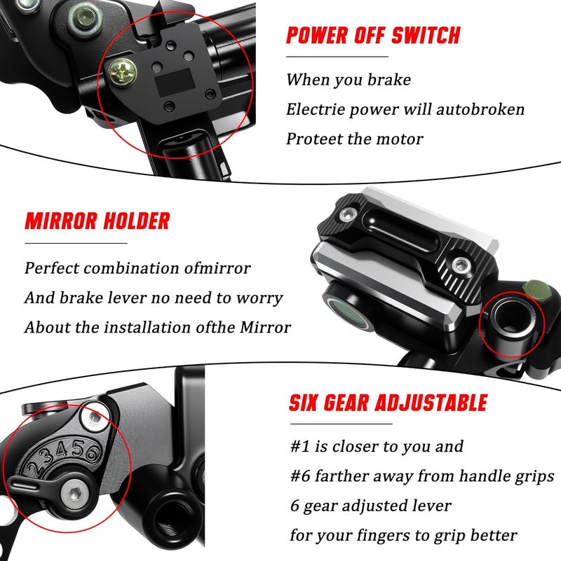 VUOZIP 7/8" 22mm Motorcycle Brake Lever Handlebar Master Cylinder Clutch Levers Left & Right Set + Hand Grips + Handlebar Ends Set for Harley Honda Kawasaki Suzuki Yamaha (Black) - Image 2